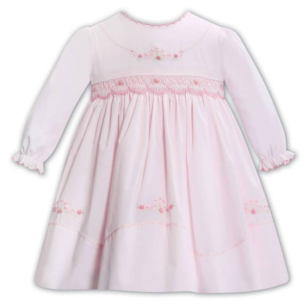 NEW SARAH LOUISE kid's hand embroidered flower dress in pink